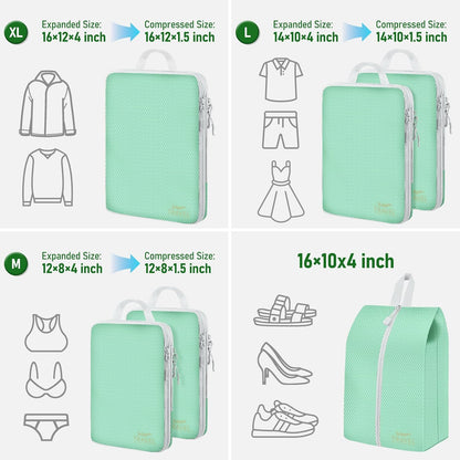 6 Set Compression Packing Cubes, Suitcase Organizer, Lightweight Travel Essentials, Compression Bags For Travel Accessories Luggage Storage Set (6Pcs, Blue)
