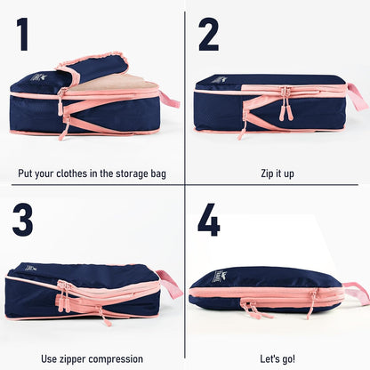 6 Set Compression Packing Cubes, Suitcase Organizer, Lightweight Travel Essentials, Compression Bags For Travel Accessories Luggage Storage Set (6Pcs, Blue)