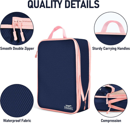 6 Set Compression Packing Cubes, Suitcase Organizer, Lightweight Travel Essentials, Compression Bags For Travel Accessories Luggage Storage Set (6Pcs, Blue)