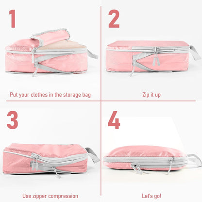 6 Set Compression Packing Cubes, Suitcase Organizer, Lightweight Travel Essentials, Compression Bags For Travel Accessories Luggage Storage Set (6Pcs, Blue)