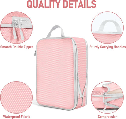 6 Set Compression Packing Cubes, Suitcase Organizer, Lightweight Travel Essentials, Compression Bags For Travel Accessories Luggage Storage Set (6Pcs, Blue)