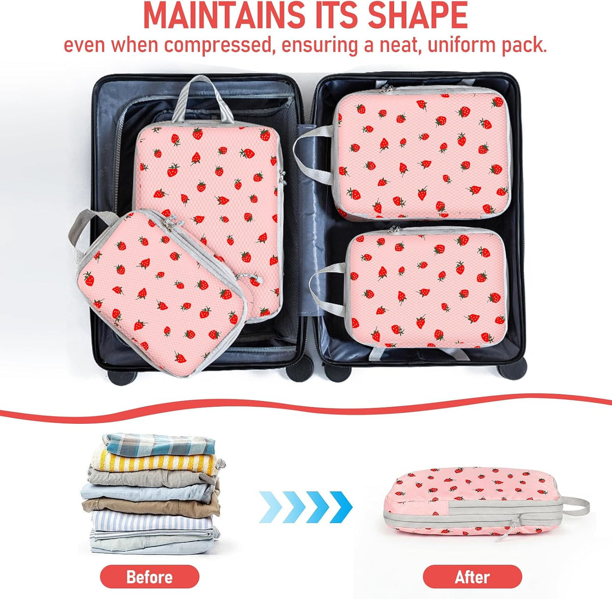 6 Set Compression Packing Cubes, Suitcase Organizer, Lightweight Travel Essentials, Compression Bags For Travel Accessories Luggage Storage Set (6Pcs, Blue)