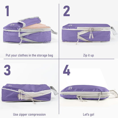 6 Set Compression Packing Cubes, Suitcase Organizer, Lightweight Travel Essentials, Compression Bags For Travel Accessories Luggage Storage Set (6Pcs, Blue)