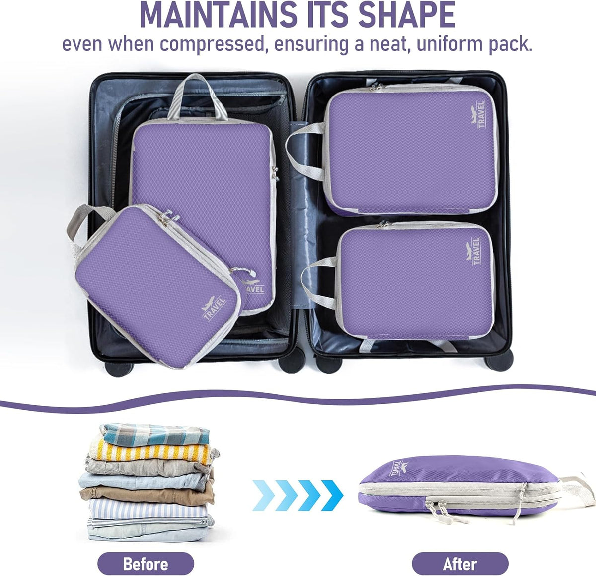 6 Set Compression Packing Cubes, Suitcase Organizer, Lightweight Travel Essentials, Compression Bags For Travel Accessories Luggage Storage Set (6Pcs, Blue)