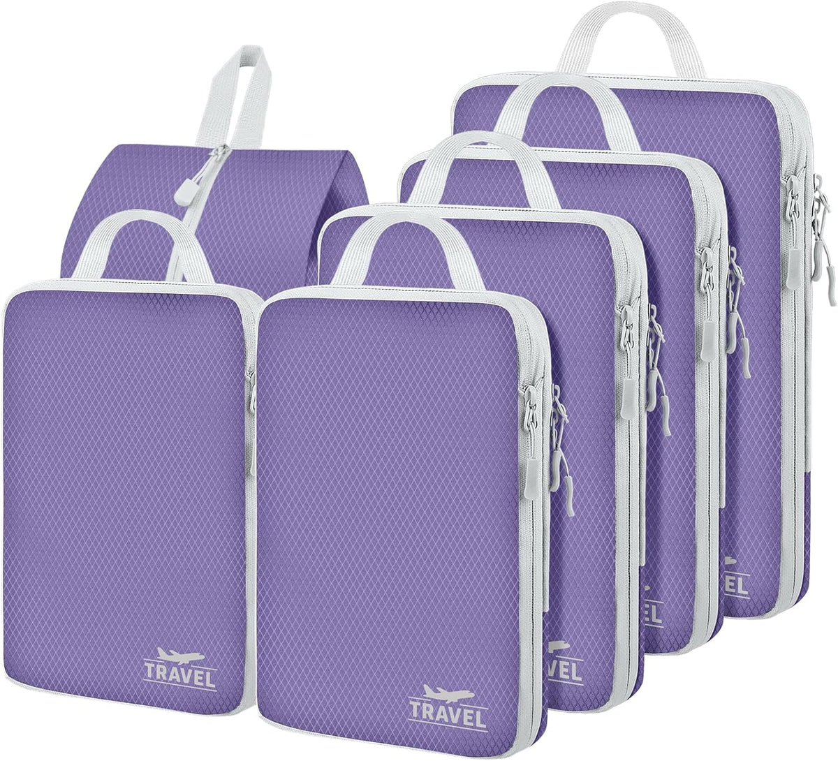 6 Set Compression Packing Cubes, Suitcase Organizer, Lightweight Travel Essentials, Compression Bags For Travel Accessories Luggage Storage Set (6Pcs, Blue)