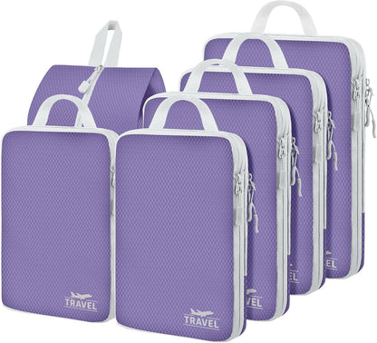 6 Set Compression Packing Cubes, Suitcase Organizer, Lightweight Travel Essentials, Compression Bags For Travel Accessories Luggage Storage Set (6Pcs, Blue)