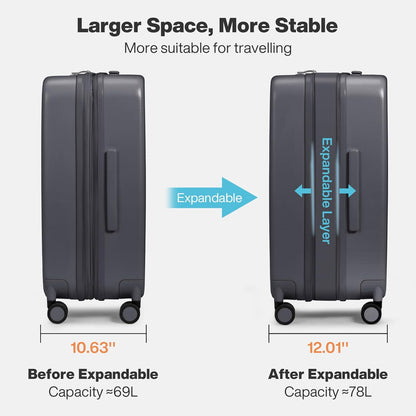 20 Inch Expandable Carry on Luggage 22x14x9 Airline Approved Suitcases with Spinner Wheels, Hardside Rolling Travel Suitcase PC with TSA Lock, Rock Gray
