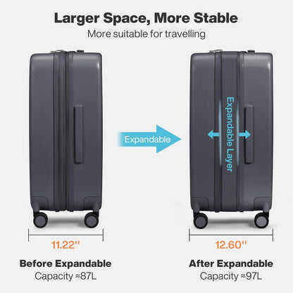 20 Inch Expandable Carry on Luggage 22x14x9 Airline Approved Suitcases with Spinner Wheels, Hardside Rolling Travel Suitcase PC with TSA Lock, Rock Gray