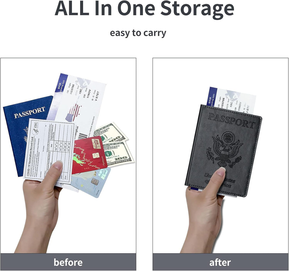 Passport Holder Cover Wallet Case RFID Blocking Leather Card Slot Travel Accessories Documents Organizer Protector for Women Men, Navy Blue