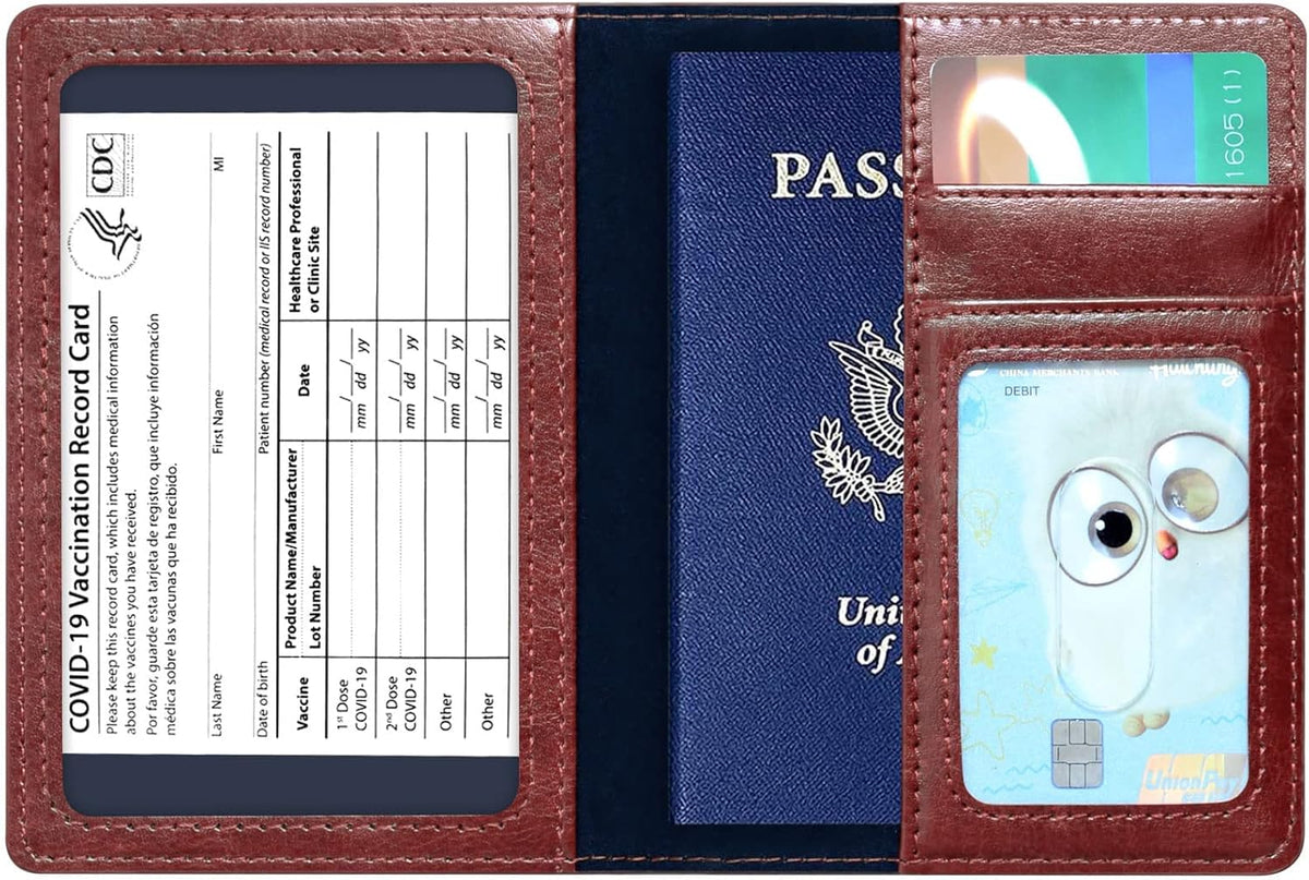 Passport Holder Cover Wallet Case RFID Blocking Leather Card Slot Travel Accessories Documents Organizer Protector for Women Men, Navy Blue