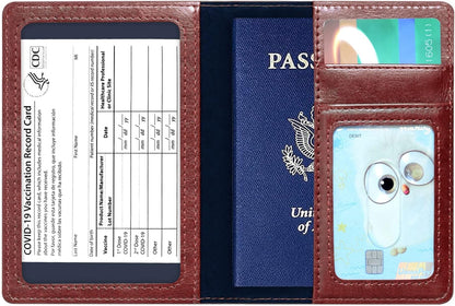Passport Holder Cover Wallet Case RFID Blocking Leather Card Slot Travel Accessories Documents Organizer Protector for Women Men, Navy Blue