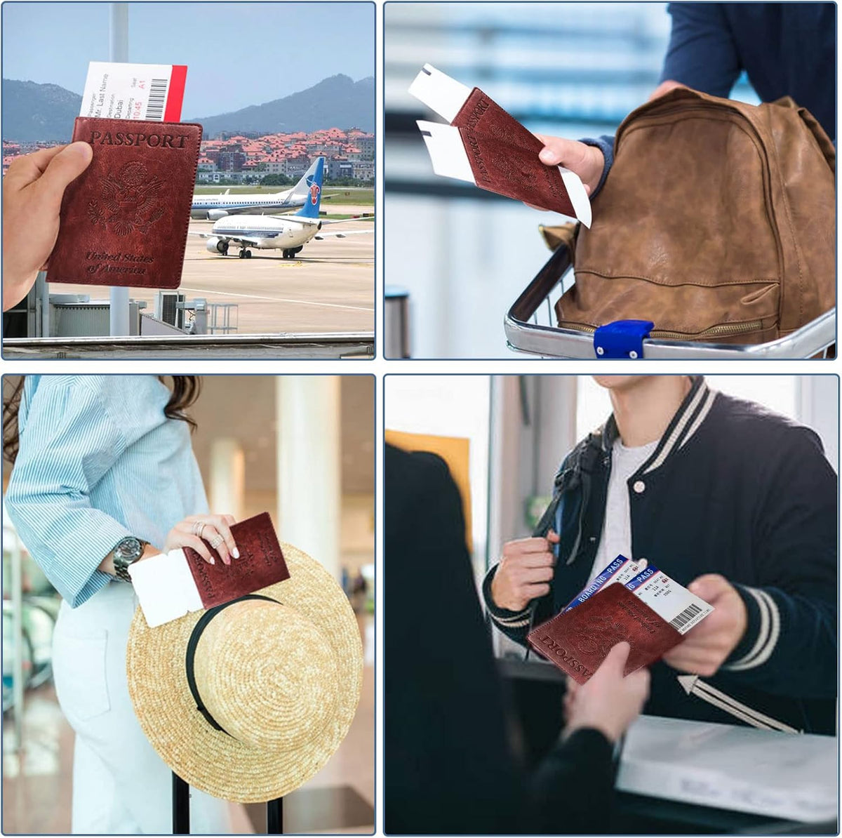 Passport Holder Cover Wallet Case RFID Blocking Leather Card Slot Travel Accessories Documents Organizer Protector for Women Men, Navy Blue