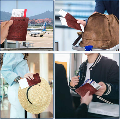 Passport Holder Cover Wallet Case RFID Blocking Leather Card Slot Travel Accessories Documents Organizer Protector for Women Men, Navy Blue