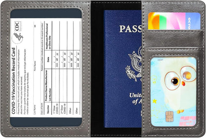 Passport Holder Cover Wallet Case RFID Blocking Leather Card Slot Travel Accessories Documents Organizer Protector for Women Men, Navy Blue