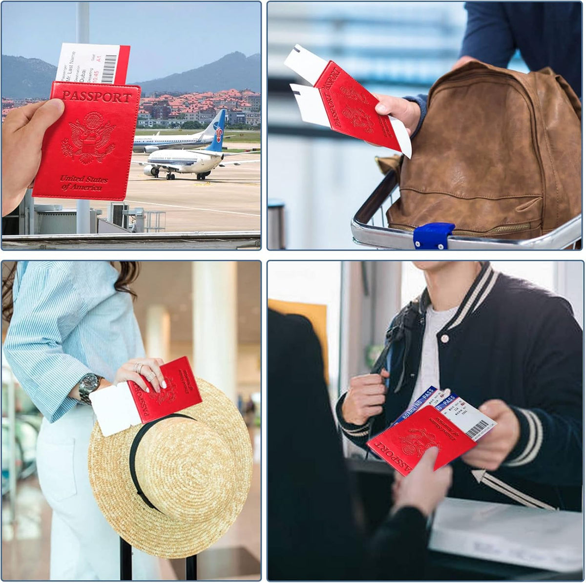 Passport Holder Cover Wallet Case RFID Blocking Leather Card Slot Travel Accessories Documents Organizer Protector for Women Men, Navy Blue