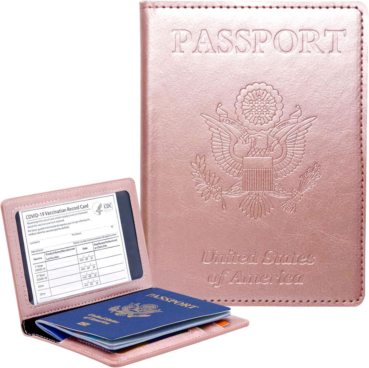 Passport Holder Cover Wallet Case RFID Blocking Leather Card Slot Travel Accessories Documents Organizer Protector for Women Men, Navy Blue