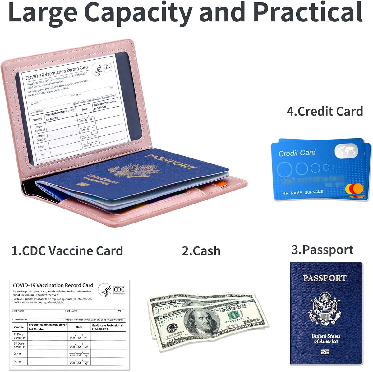 Passport Holder Cover Wallet Case RFID Blocking Leather Card Slot Travel Accessories Documents Organizer Protector for Women Men, Navy Blue