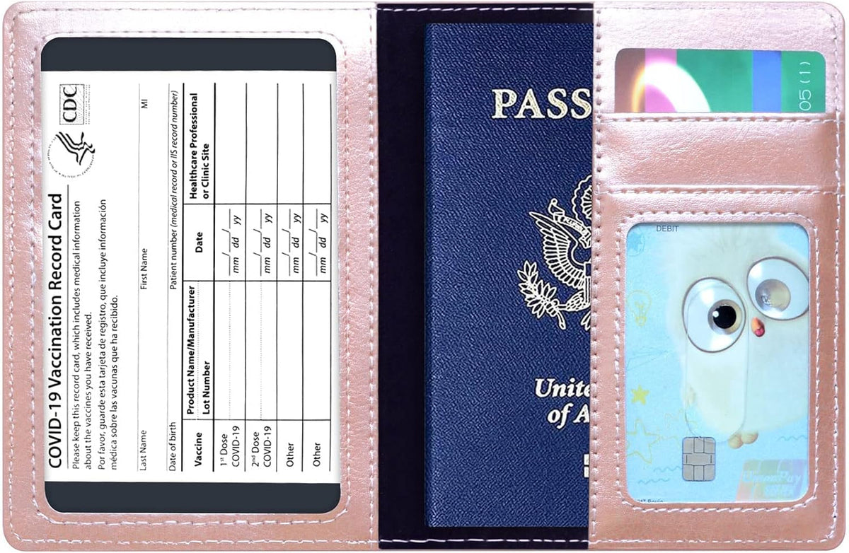 Passport Holder Cover Wallet Case RFID Blocking Leather Card Slot Travel Accessories Documents Organizer Protector for Women Men, Navy Blue