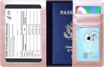 Passport Holder Cover Wallet Case RFID Blocking Leather Card Slot Travel Accessories Documents Organizer Protector for Women Men, Navy Blue