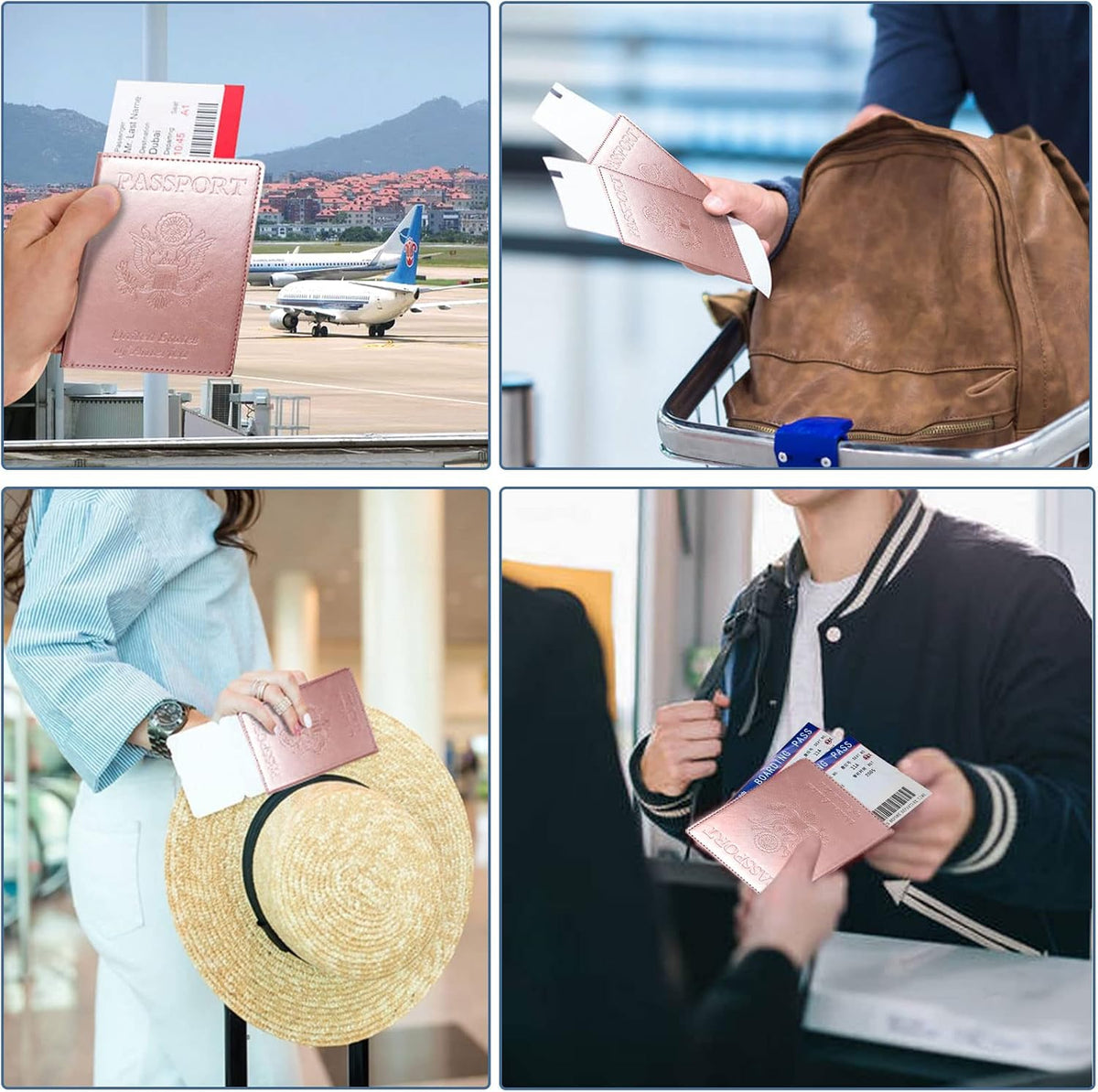 Passport Holder Cover Wallet Case RFID Blocking Leather Card Slot Travel Accessories Documents Organizer Protector for Women Men, Navy Blue