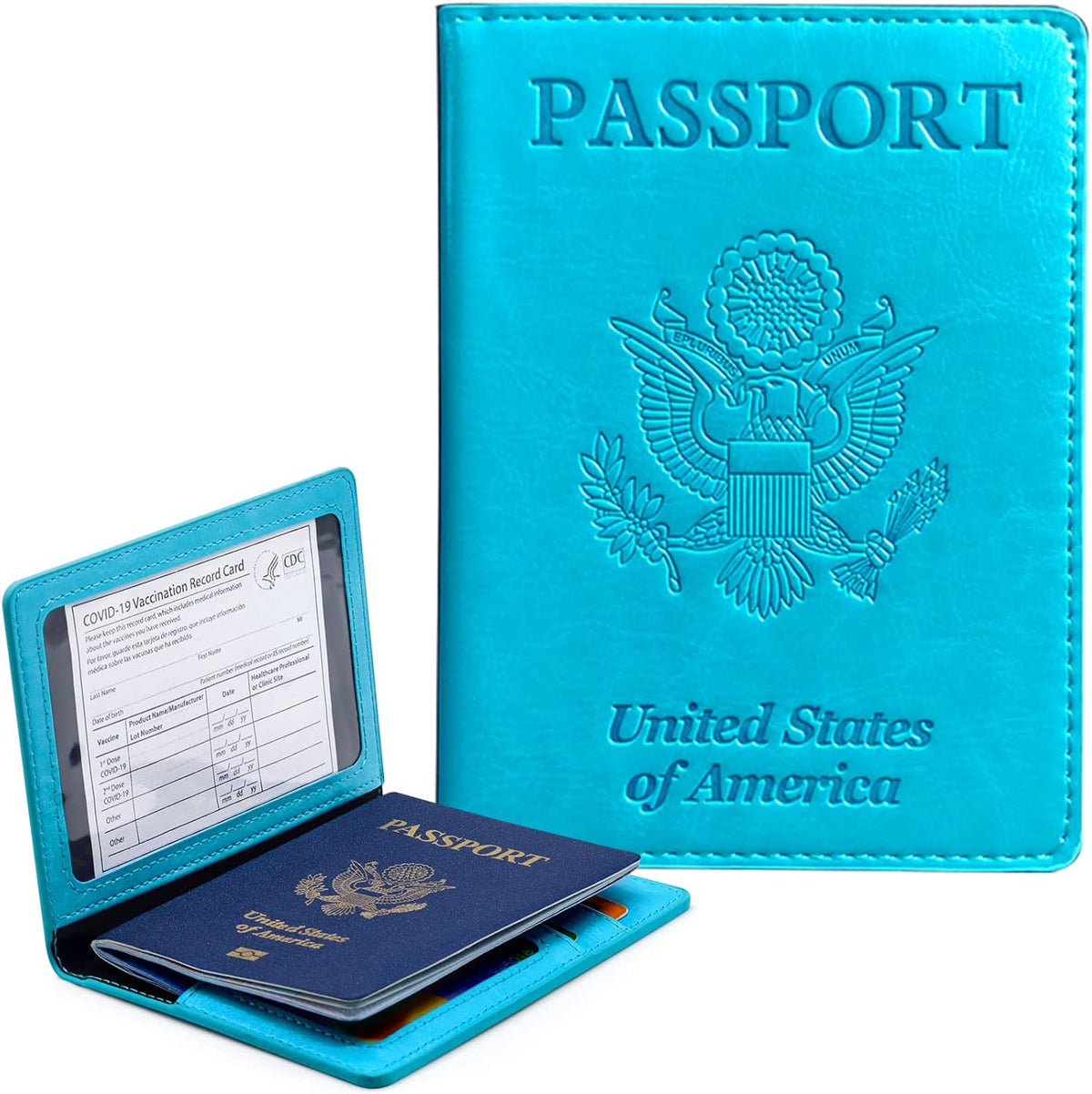 Passport Holder Cover Wallet Case RFID Blocking Leather Card Slot Travel Accessories Documents Organizer Protector for Women Men, Navy Blue