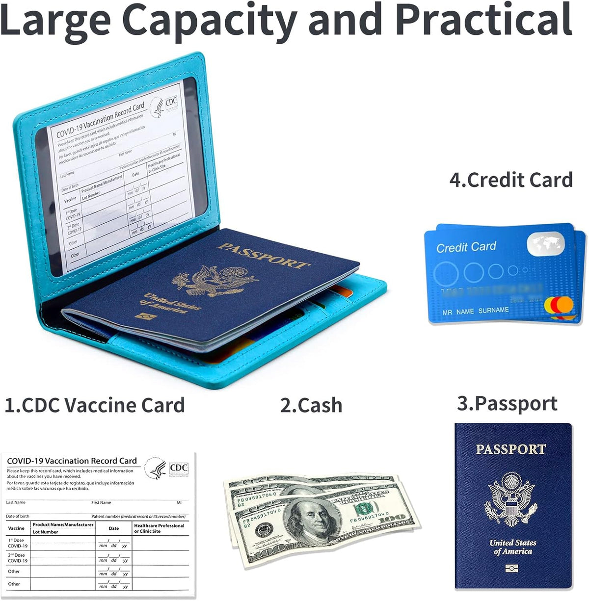 Passport Holder Cover Wallet Case RFID Blocking Leather Card Slot Travel Accessories Documents Organizer Protector for Women Men, Navy Blue