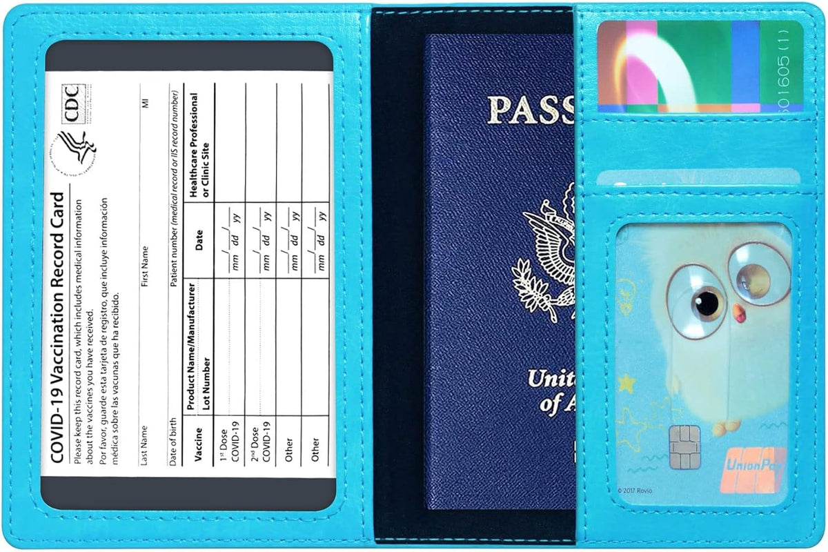 Passport Holder Cover Wallet Case RFID Blocking Leather Card Slot Travel Accessories Documents Organizer Protector for Women Men, Navy Blue