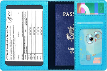 Passport Holder Cover Wallet Case RFID Blocking Leather Card Slot Travel Accessories Documents Organizer Protector for Women Men, Navy Blue