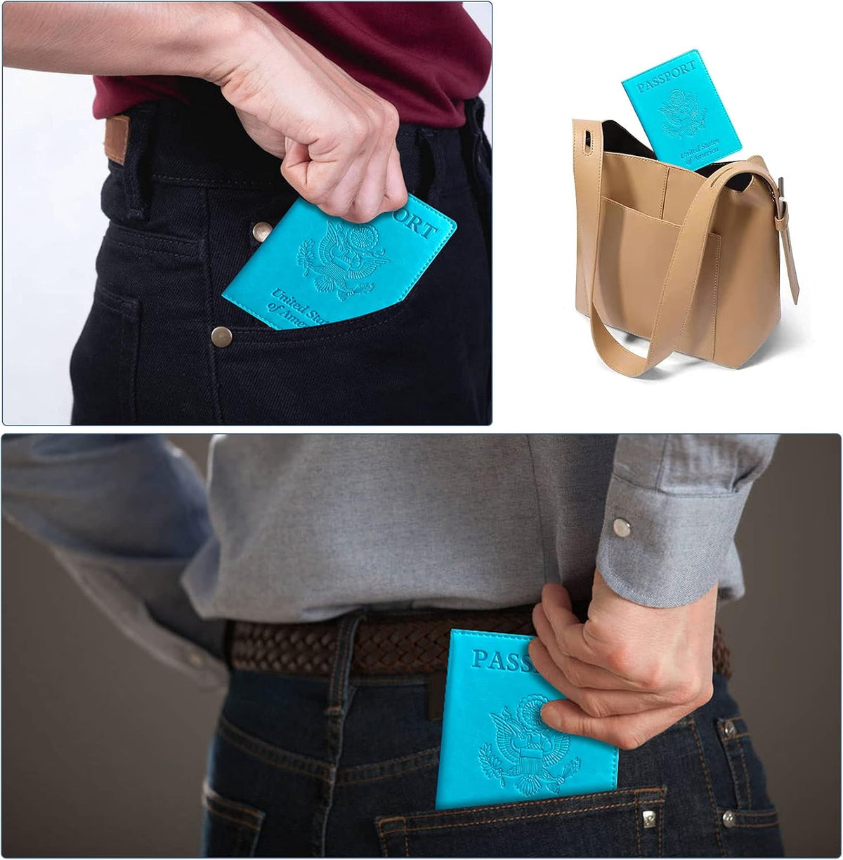 Passport Holder Cover Wallet Case RFID Blocking Leather Card Slot Travel Accessories Documents Organizer Protector for Women Men, Navy Blue