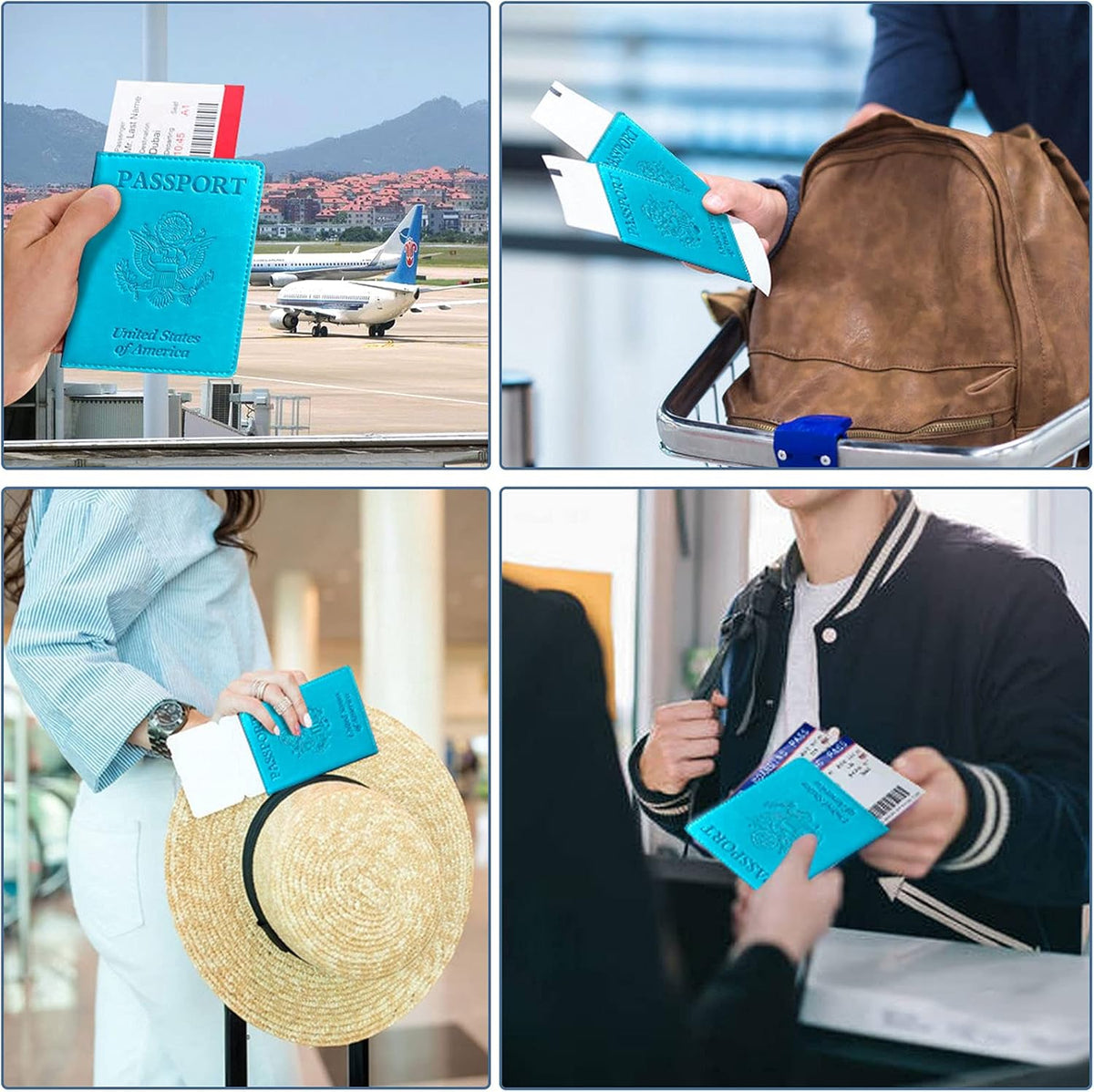 Passport Holder Cover Wallet Case RFID Blocking Leather Card Slot Travel Accessories Documents Organizer Protector for Women Men, Navy Blue