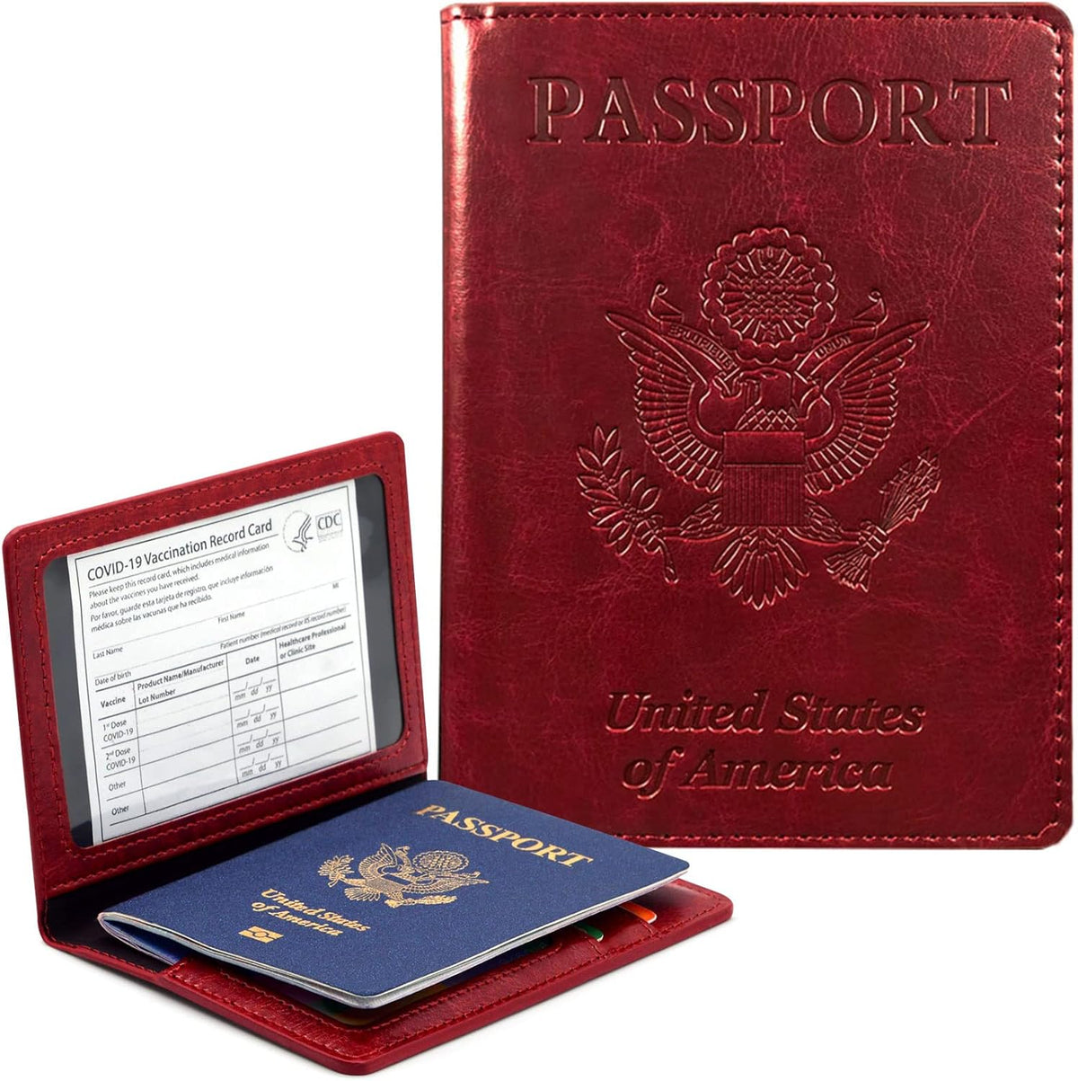 Passport Holder Cover Wallet Case RFID Blocking Leather Card Slot Travel Accessories Documents Organizer Protector for Women Men, Navy Blue