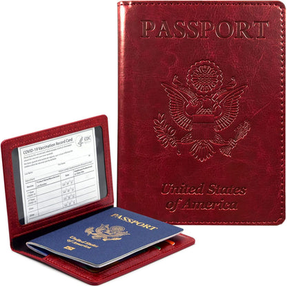Passport Holder Cover Wallet Case RFID Blocking Leather Card Slot Travel Accessories Documents Organizer Protector for Women Men, Navy Blue