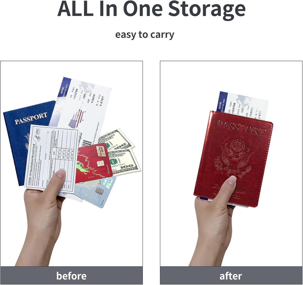 Passport Holder Cover Wallet Case RFID Blocking Leather Card Slot Travel Accessories Documents Organizer Protector for Women Men, Navy Blue