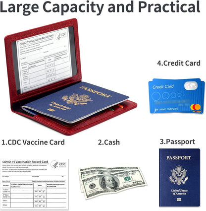 Passport Holder Cover Wallet Case RFID Blocking Leather Card Slot Travel Accessories Documents Organizer Protector for Women Men, Navy Blue
