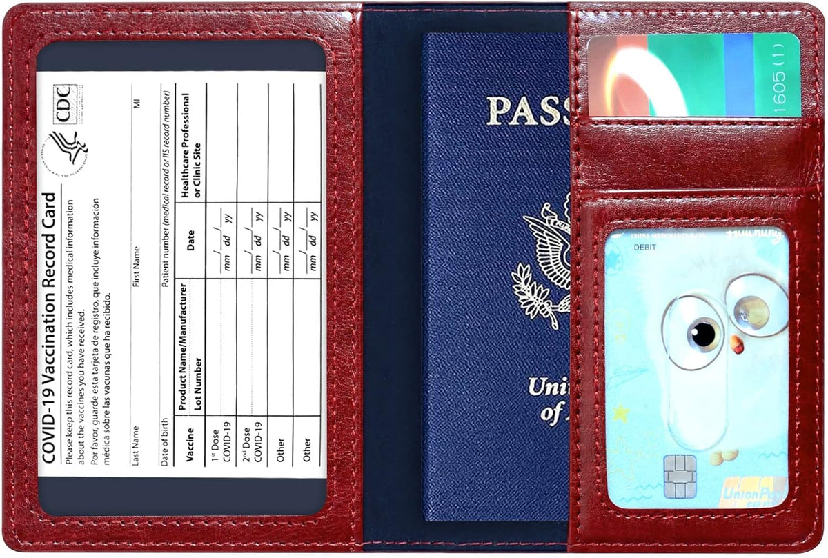 Passport Holder Cover Wallet Case RFID Blocking Leather Card Slot Travel Accessories Documents Organizer Protector for Women Men, Navy Blue
