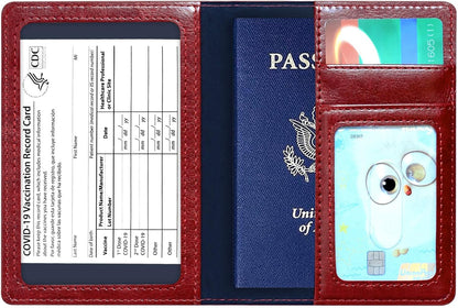Passport Holder Cover Wallet Case RFID Blocking Leather Card Slot Travel Accessories Documents Organizer Protector for Women Men, Navy Blue