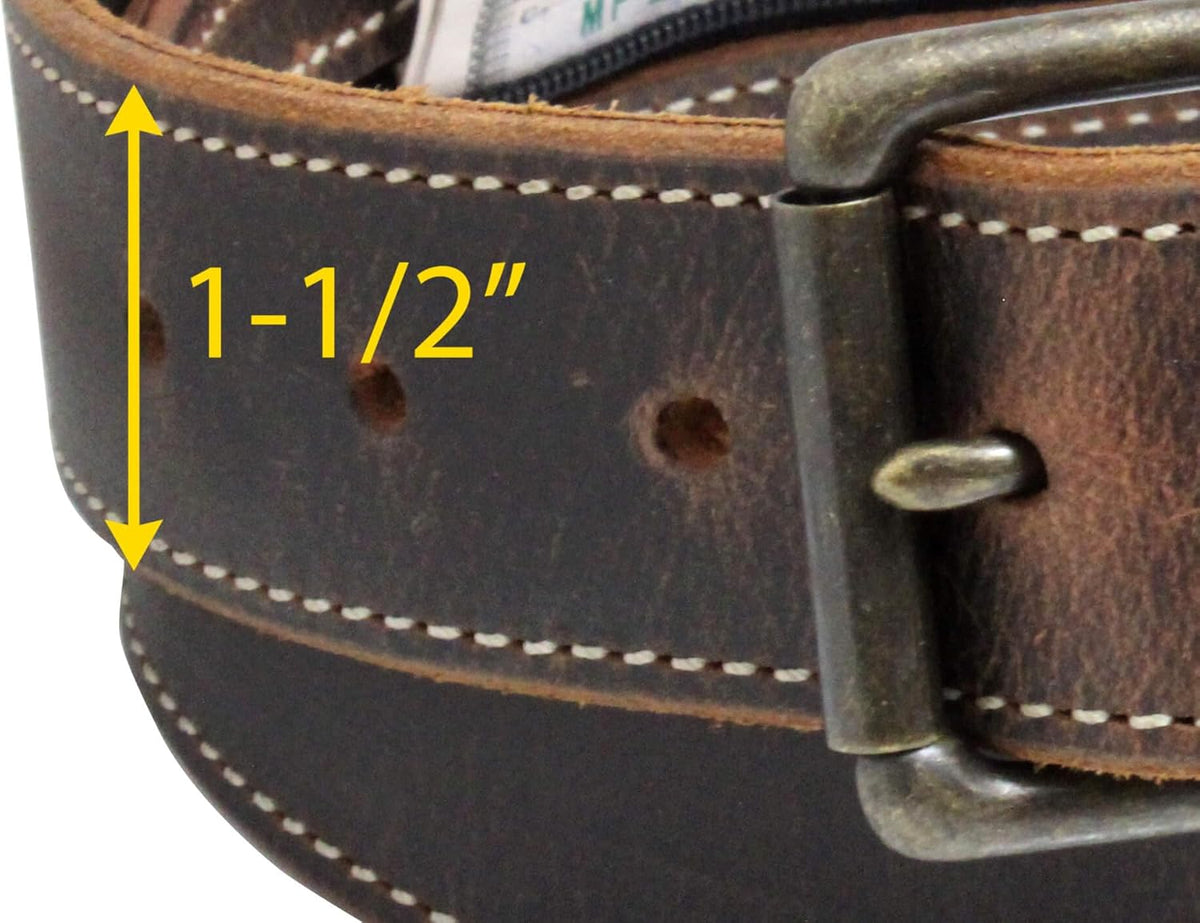 Money Belt, Hidden Zipper Pocket, Travel Security Belt, Full Gain Leather, Amish Made in USA