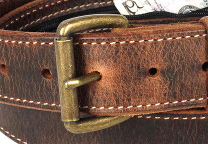 Money Belt, Hidden Zipper Pocket, Travel Security Belt, Full Gain Leather, Amish Made in USA