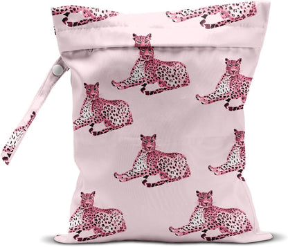 Wet Dry Bag, Wet Bag for Swimsuit, Travel, Beach, Pool, Diapers, Dirty Gym Clothes, Makeup Bag, Camping Accessories, Waterproof Reusable Jungle Tropical Leaves Cheetah Print