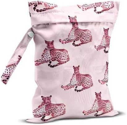 Wet Dry Bag, Wet Bag for Swimsuit, Travel, Beach, Pool, Diapers, Dirty Gym Clothes, Makeup Bag, Camping Accessories, Waterproof Reusable Jungle Tropical Leaves Cheetah Print