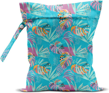 Wet Dry Bag, Wet Bag for Swimsuit, Travel, Beach, Pool, Diapers, Dirty Gym Clothes, Makeup Bag, Camping Accessories, Waterproof Reusable Jungle Tropical Leaves Cheetah Print