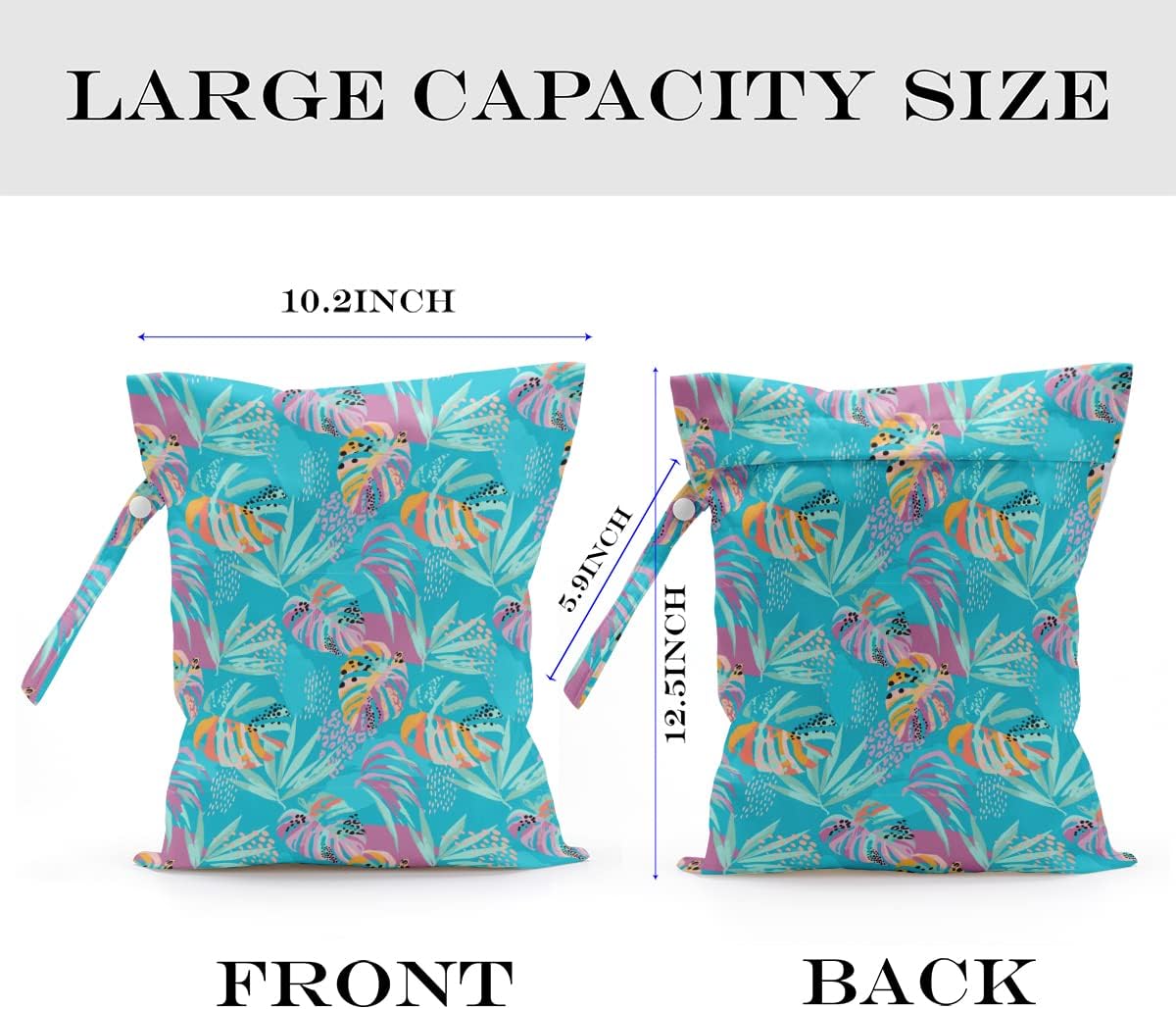 Wet Dry Bag, Wet Bag for Swimsuit, Travel, Beach, Pool, Diapers, Dirty Gym Clothes, Makeup Bag, Camping Accessories, Waterproof Reusable Jungle Tropical Leaves Cheetah Print