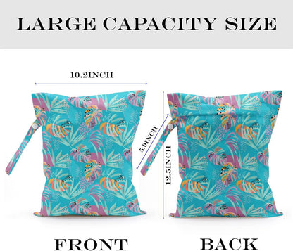 Wet Dry Bag, Wet Bag for Swimsuit, Travel, Beach, Pool, Diapers, Dirty Gym Clothes, Makeup Bag, Camping Accessories, Waterproof Reusable Jungle Tropical Leaves Cheetah Print