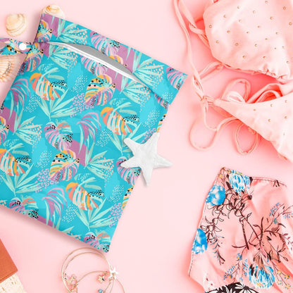Wet Dry Bag, Wet Bag for Swimsuit, Travel, Beach, Pool, Diapers, Dirty Gym Clothes, Makeup Bag, Camping Accessories, Waterproof Reusable Jungle Tropical Leaves Cheetah Print