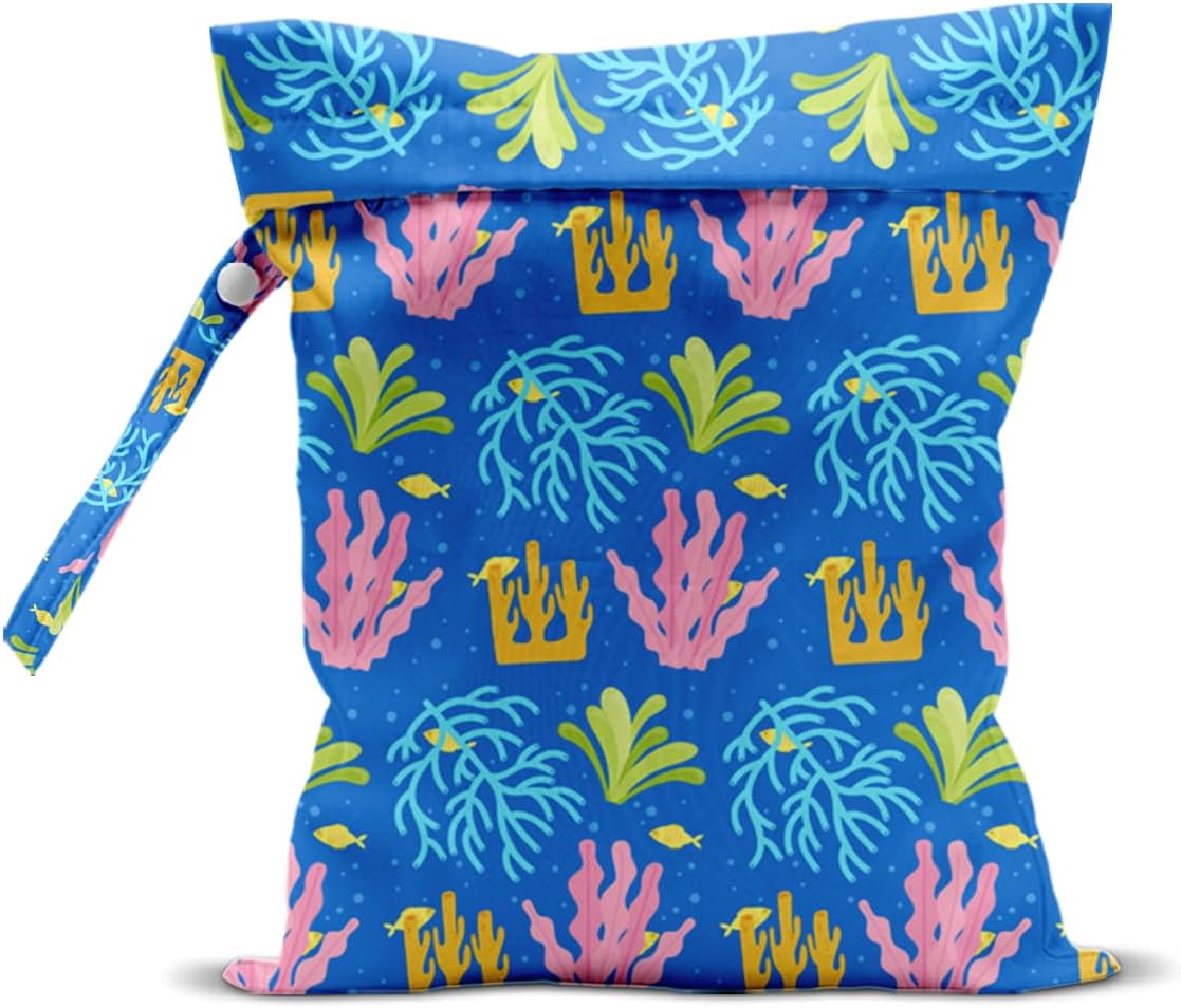 Wet Dry Bag, Wet Bag for Swimsuit, Travel, Beach, Pool, Diapers, Dirty Gym Clothes, Makeup Bag, Camping Accessories, Waterproof Reusable Jungle Tropical Leaves Cheetah Print