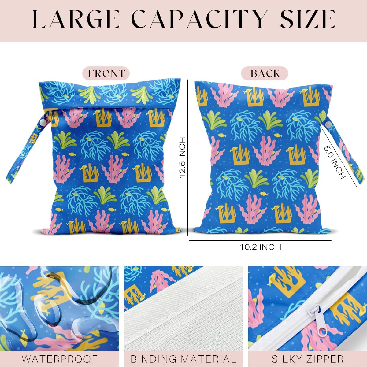 Wet Dry Bag, Wet Bag for Swimsuit, Travel, Beach, Pool, Diapers, Dirty Gym Clothes, Makeup Bag, Camping Accessories, Waterproof Reusable Jungle Tropical Leaves Cheetah Print