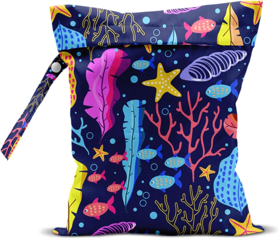 Wet Dry Bag, Wet Bag for Swimsuit, Travel, Beach, Pool, Diapers, Dirty Gym Clothes, Makeup Bag, Camping Accessories, Waterproof Reusable Jungle Tropical Leaves Cheetah Print