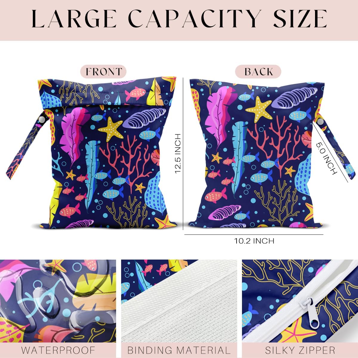 Wet Dry Bag, Wet Bag for Swimsuit, Travel, Beach, Pool, Diapers, Dirty Gym Clothes, Makeup Bag, Camping Accessories, Waterproof Reusable Jungle Tropical Leaves Cheetah Print