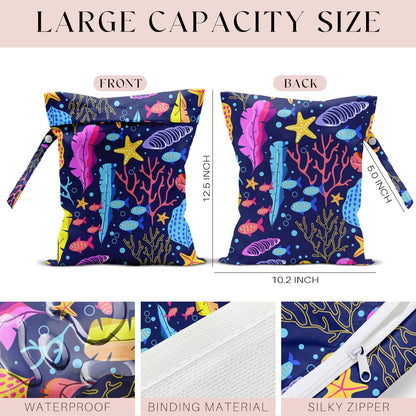 Wet Dry Bag, Wet Bag for Swimsuit, Travel, Beach, Pool, Diapers, Dirty Gym Clothes, Makeup Bag, Camping Accessories, Waterproof Reusable Jungle Tropical Leaves Cheetah Print