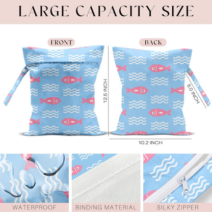 Wet Dry Bag, Wet Bag for Swimsuit, Travel, Beach, Pool, Diapers, Dirty Gym Clothes, Makeup Bag, Camping Accessories, Waterproof Reusable Jungle Tropical Leaves Cheetah Print